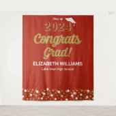 Gold Script Confetti Congrates Afstudeerder Red Ba Wandkleed (Voorkant)