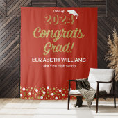 Gold Script Confetti Congrates Afstudeerder Red Ba Wandkleed