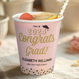 Gold Script Confetti Congrats Afstudeerder Pink Papieren Bekers