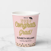 Gold Script Confetti Congrats Afstudeerder Pink Papieren Bekers (Achterkant)