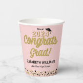 Gold Script Confetti Congrats Afstudeerder Pink Papieren Bekers (Voorkant)