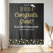 Gold Script Confetti Congring Afstudeerder zwarte Wandkleed