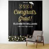Gold Script Confetti Congring Afstudeerder zwarte  Wandkleed (In situ)