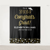 Gold Script Confetti Congring Afstudeerder zwarte  Wandkleed (Voorkant)
