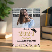 Gold Script Confetti Foto roze Afstudeerder aankon Kaart