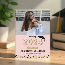 Gold Script Confetti Foto roze Afstudeerder aankon Kaart