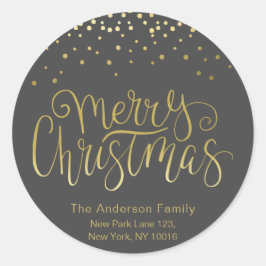Gold Script & Confetti-kerstretour-adres Ronde Sticker