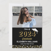 Gold Script Confetti Photo Black Afstudeerder kond Kaart (Voorkant)