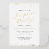 Gold Script Confetti Surprise Party Folie Uitnodiging (Voorkant)