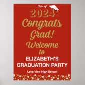 Gold Script Congrates Afstudeerder Red Welcome Sig Poster (Voorkant)