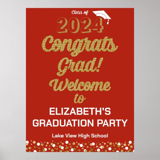 Gold Script Congrates Afstudeerder Red Welcome Sig Poster (Voorkant)