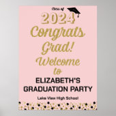 Gold Script Congring Afstudeerder Roze Welkomsttek Poster (Voorkant)