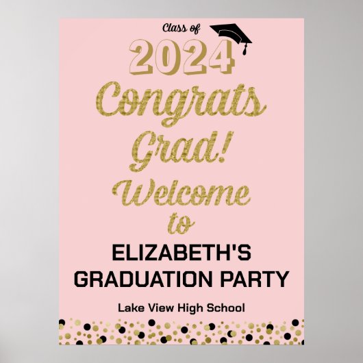 Gold Script Congring Afstudeerder Roze Welkomsttek Poster (Voorkant)