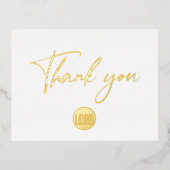 Gold Script Custom Business logo-tekst Bedankt Folie Feestdagen Briefkaart (Voorkant)