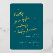 Gold Script | Donker Blauwgroen geslachtsneutraal Folie Uitnodiging (Voorkant)