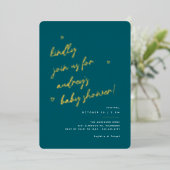 Gold Script | Donker Blauwgroen geslachtsneutraal Folie Uitnodiging (Staand Voorkant)