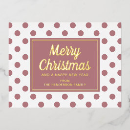 Gold Script Dusty Pink Polka Dots Merry kerst Folie Feestdagen Briefkaart