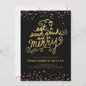 Gold Script Eet Drink Vrolijk Confetti Holiday Par Kaart (Voorkant)