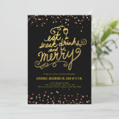 Gold Script Eet Drink Vrolijk Confetti Holiday Par Kaart (Staand voorkant)