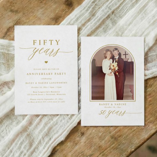 Gold Script Elegant 50th Wedding Anniversary Party Kaart