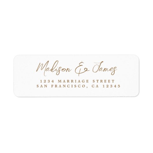 Gold Script Elegant Wedding Return-adres Etiket (Voorkant)