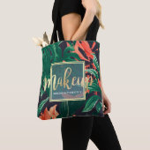 Gold Script en tropische Floral Makeup Beauty Salo Tote Bag (Dichtbij)