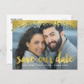 Gold Script Faux Folie Foto Opslaan datum Aankondigingskaart (Voorkant / Achterkant)