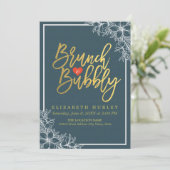 Gold Script Floral Brunch Bubble Vrijgezellenfeest Kaart (Staand voorkant)
