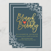 Gold Script Floral Brunch Bubble Vrijgezellenfeest Kaart (Voorkant / Achterkant)