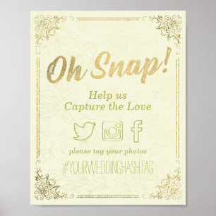 Gold Script Floral Lijst Oh Snap Hashtag Weddensch Poster