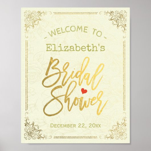 Gold Script Floral Lijst Vrijgezellenfeest Welkom Poster (Voorkant)