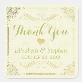Gold Script Floral Lijst Weddenschap Hartelijk dan Vierkante Sticker