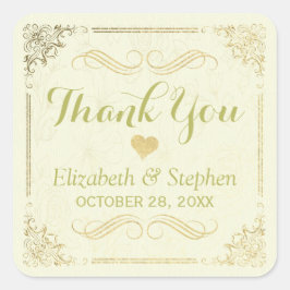 Gold Script Floral Lijst Weddenschap Hartelijk dan Vierkante Sticker