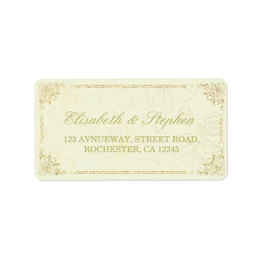 Gold Script Floral Lijst Weddenschap Label (Voorkant)