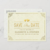 Gold Script Floral Lijst Wedding Save the Date Aankondigingskaart (Voorkant / Achterkant)