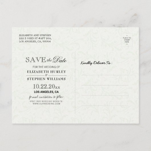 Gold Script Floral Lijst Wedding Save the Date Aankondigingskaart (Achterkant)