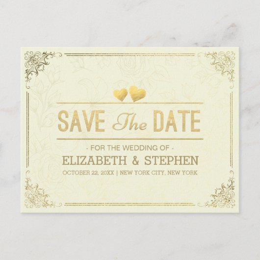 Gold Script Floral Lijst Wedding Save the Date Aankondigingskaart (Voorkant)