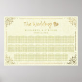 Gold Script Floral Lijst Wedding Seding Chart Poster (Voorkant)