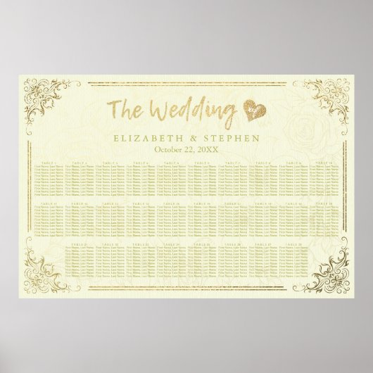 Gold Script Floral Lijst Wedding Seding Chart Poster (Voorkant)