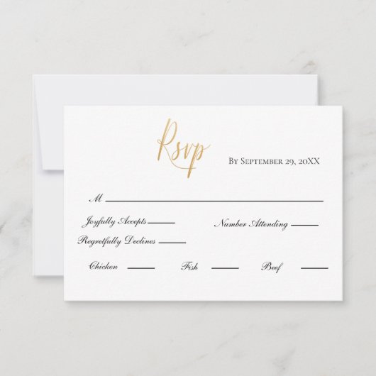 Gold Script Formele Elegant Wedding RSVP-kaart RSVP Kaartje (Voorkant)