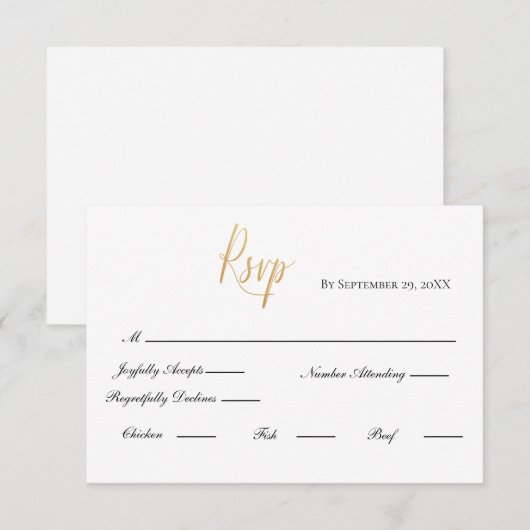 Gold Script Formele Elegant Wedding RSVP-kaart RSVP Kaartje (Voorkant / Achterkant)