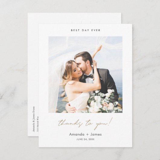 Gold Script Foto Dank u bruiloft Briefkaart (Voorkant / Achterkant)