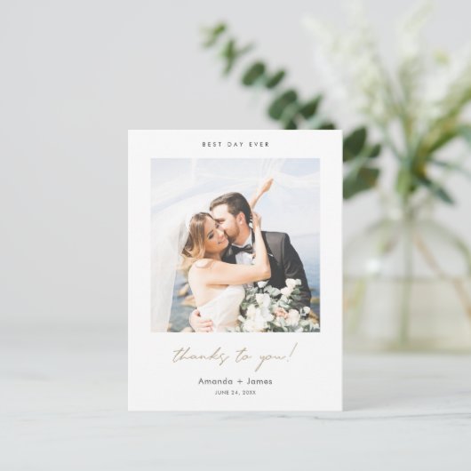 Gold Script Foto Dank u bruiloft Briefkaart (Staand voorkant)