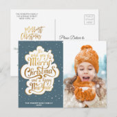 Gold Script Foto Kerstvakantie Briefkaart (Voorkant / Achterkant)