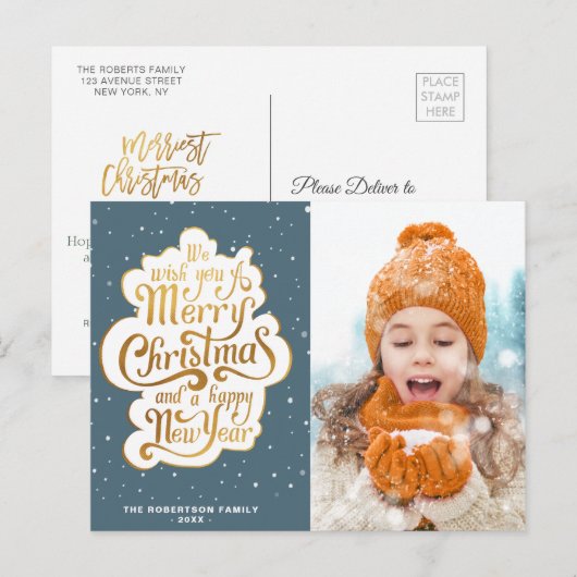 Gold Script Foto Kerstvakantie Briefkaart (Voorkant / Achterkant)