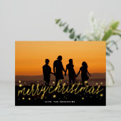 Gold Script Full Photo Merry Kerstry Folie Feestdagenkaart (Staand Voorkant)