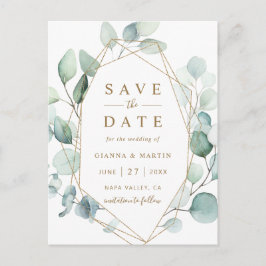 Gold Script Geometric Green Wedding Save the Date Aankondigingskaart