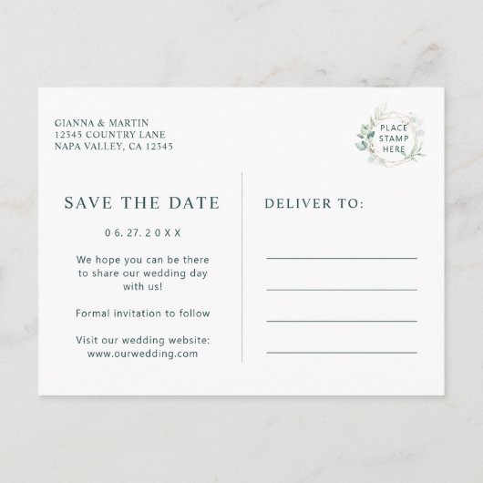 Gold Script Geometric Green Wedding Save the Date Aankondigingskaart (Achterkant)