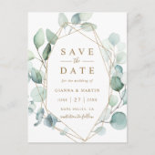 Gold Script Geometric Green Wedding Save the Date Aankondigingskaart (Voorkant)