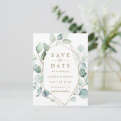 Gold Script Geometric Green Wedding Save the Date Aankondigingskaart (Staand voorkant)